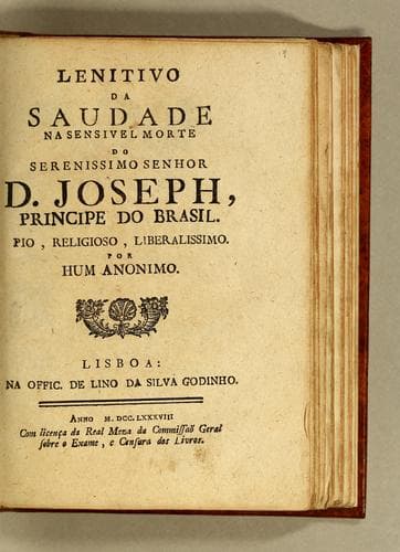 Lenitivo da saudade na sensivel morte do Serenissimo Senhor D. Joseph, Principe do Brasil: Pio, religioso, liberalissimo