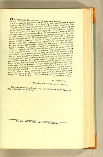 O dezembargador juiz privativo do banco, lendo o annuncio que o agente da Junta do mesmo fez publicar no Diario de hoje, pelo qual intenta mostrar a sua erresponsabilidade, e da referida Junta, ..