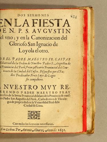 Dos sermones en la fiesta de N.P.S. Augustin el vno: y en la canonizacion del glorioso San Ignacio de Loyola el otro