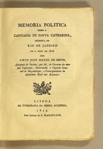 Memoria politica sobre a capitania de Santa Catharina