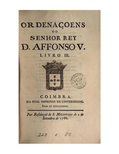 Ordenaçoens do senhor rey d. Affonso v. 5 livros
