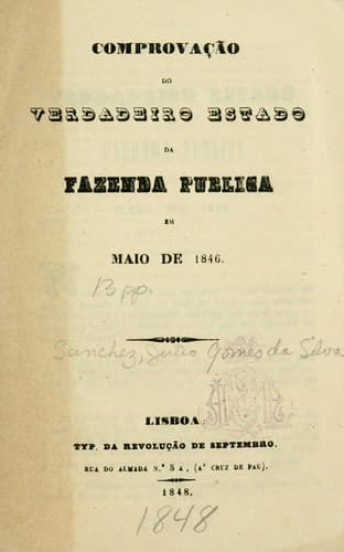 Comprovação do verdadeiro estado da fazenda publica em Maio de 1846.