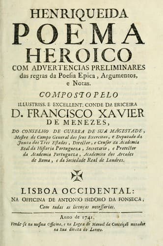 Henriqueida: poema heroico, com advertencias preliminares das regras da poesia epica, argumentos, e notas