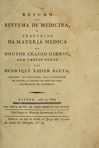 Resumo do systema de medicina: e traduccão da materia medica do doutor Erasmo Darwin, com varias notas
