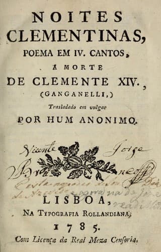 Noites Clementinas: poema em IV. cantos, a morte de Clemente XIV. (Ganganelli)