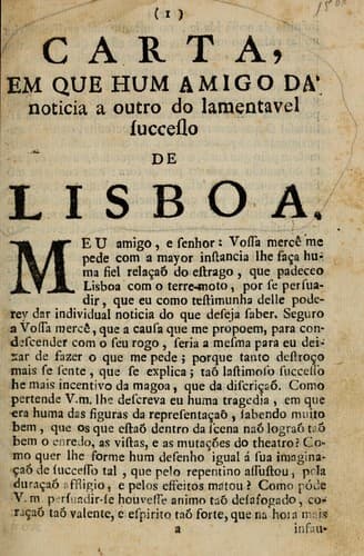 Carta, em que um amigo da' noticia a outro do lamentavel successo de Lisboa.