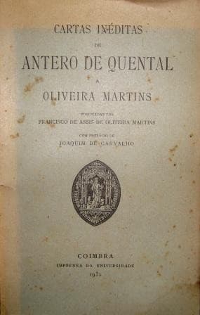 Cartas inéditas de Antero de Quental a Oliveira Martins