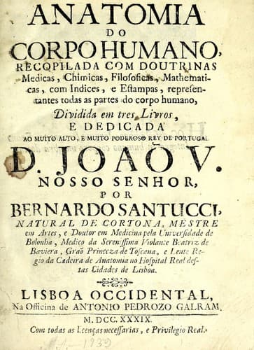 Anatomia do corpo humano: recopilada com doutrinas medicas, chimicas, filosoficas, mathematicas, com indices, e estampas, representantes todas as partes do corpo humano, dividida em tres livros ...