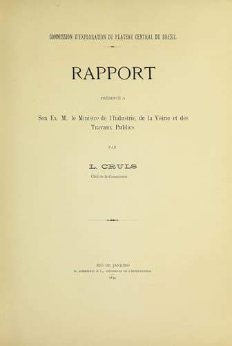 Rapport de la Commission d'Exploration du plateau central du Bresil