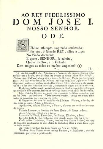 Ao rey fidelissimo Dom José I. nosso senhor, collocando-se a sua colossal estatua equestre na Praça do commercio: ode