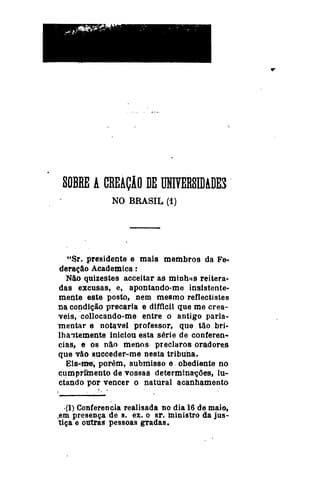 Sobre a creação de universidades no Brasil