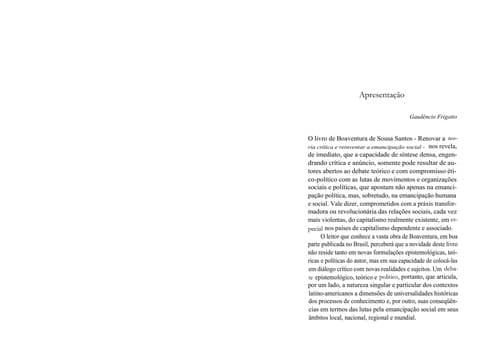 Renovar a teoria crítica e reinventar a emancipação social