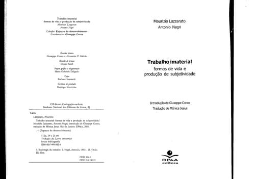 Trabalho imaterial: formas de vida e produção de subjetividade