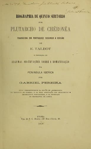 Biographia de quinto sertorio por plutarcho de chéronéa