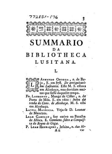Summario da Bibliotheca luzitana.