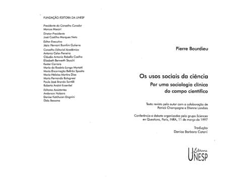 Os usos sociais da cie ncia: por uma sociologia cli nica do campo cienti fico: Pierre Bordieu ; traduc ʹa o Denice Barbara Catani