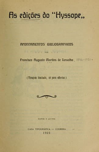 As edições do "Hyssope": apontamentos bibliographicos